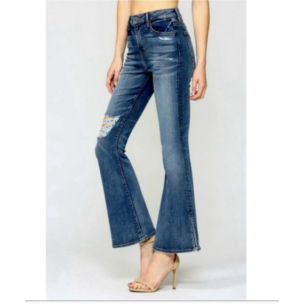 Hidden Jeans Happi Flare Leg Distressed Split Hem Festival Women's size 30